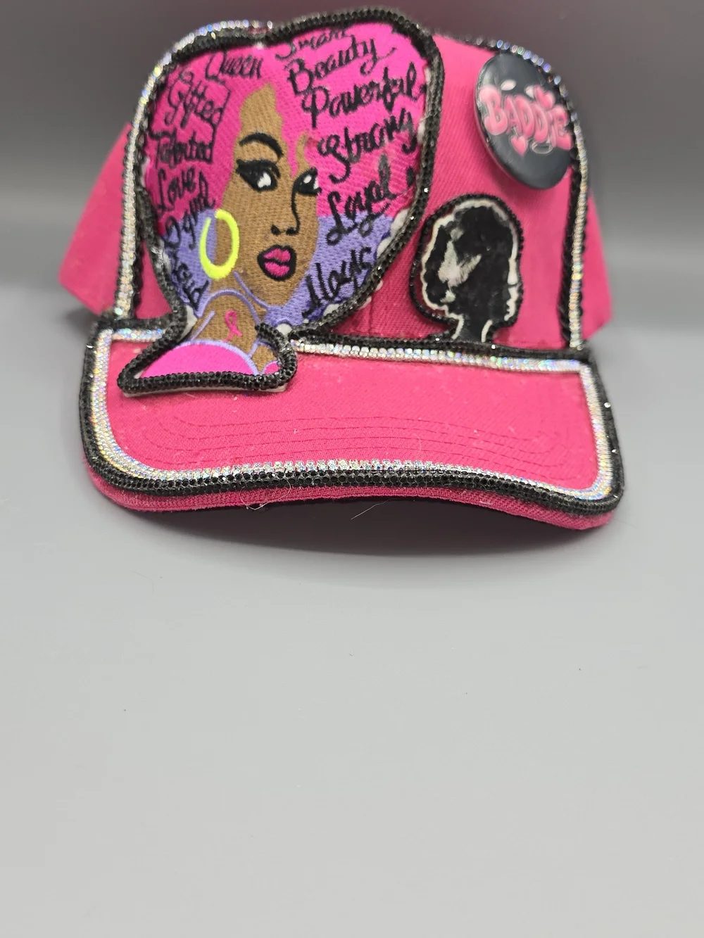 Women's Hot Pink Embroidered Trucker Cap with Decorative Patch